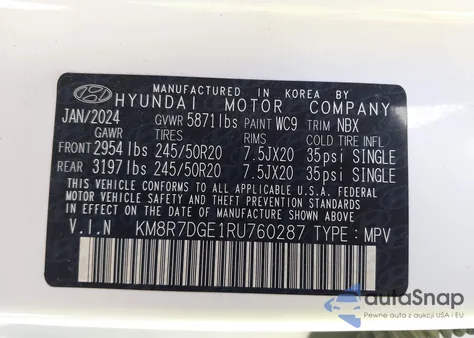 2024 Hyundai Palisade Calligraphy from USA, damaged, VIN KM8R7DGE1RU760287